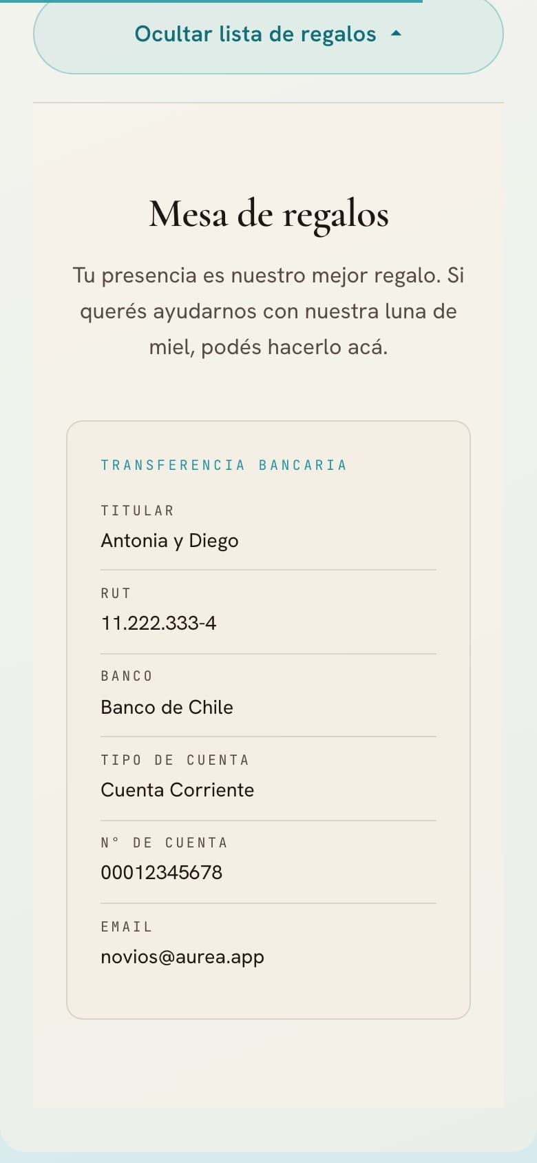 Mesa de regalos