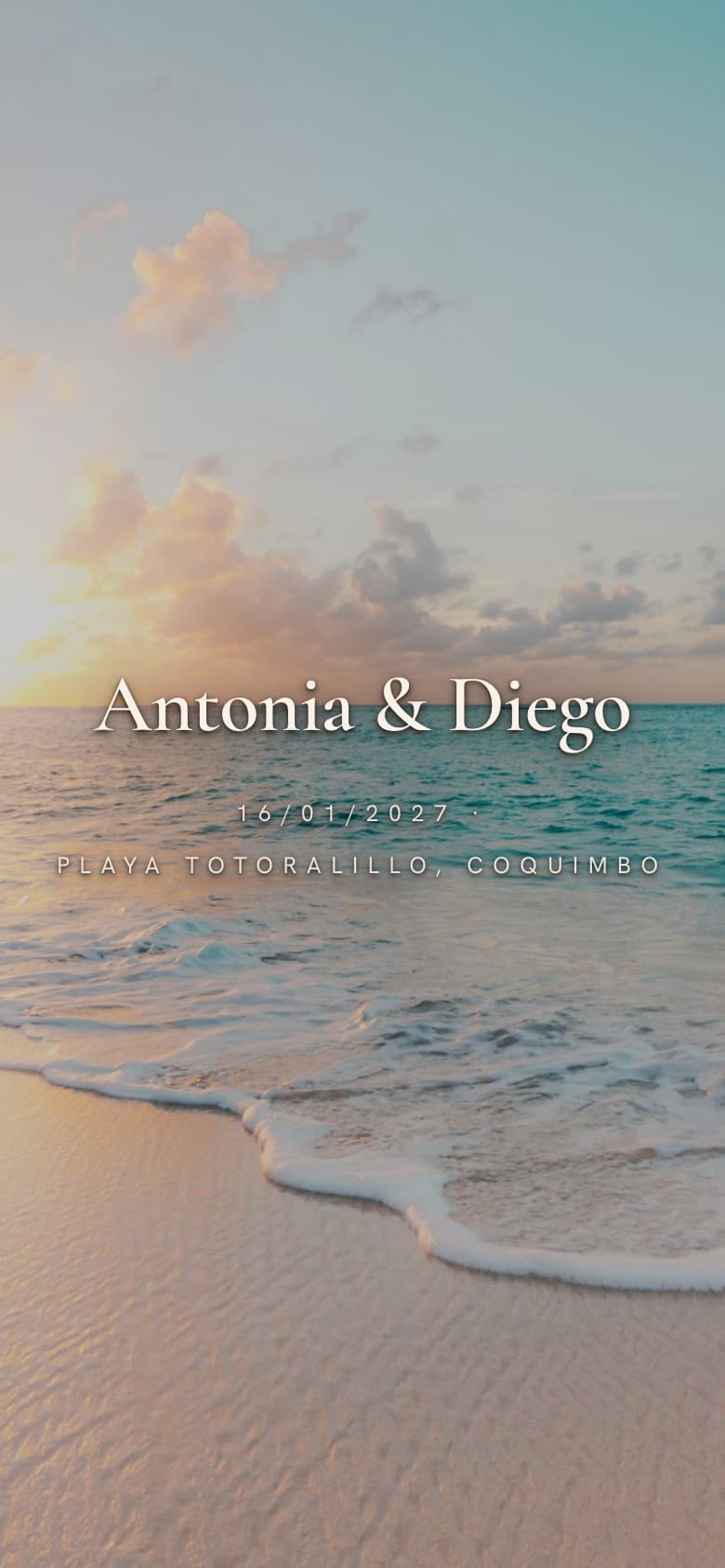 Portada del sitio de Antonia & Diego, boda en la playa